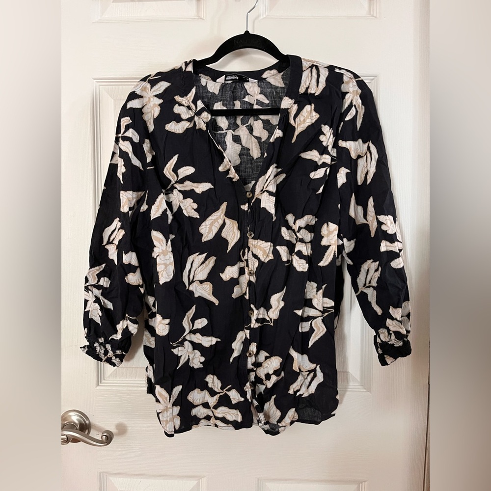 Sonoma Black and Cream Floral Blouse XL